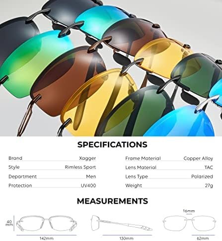 Xagger Polarized Driving Sunglasses for Men Rimless Metal Frame UV400 Protection Sun Glasses